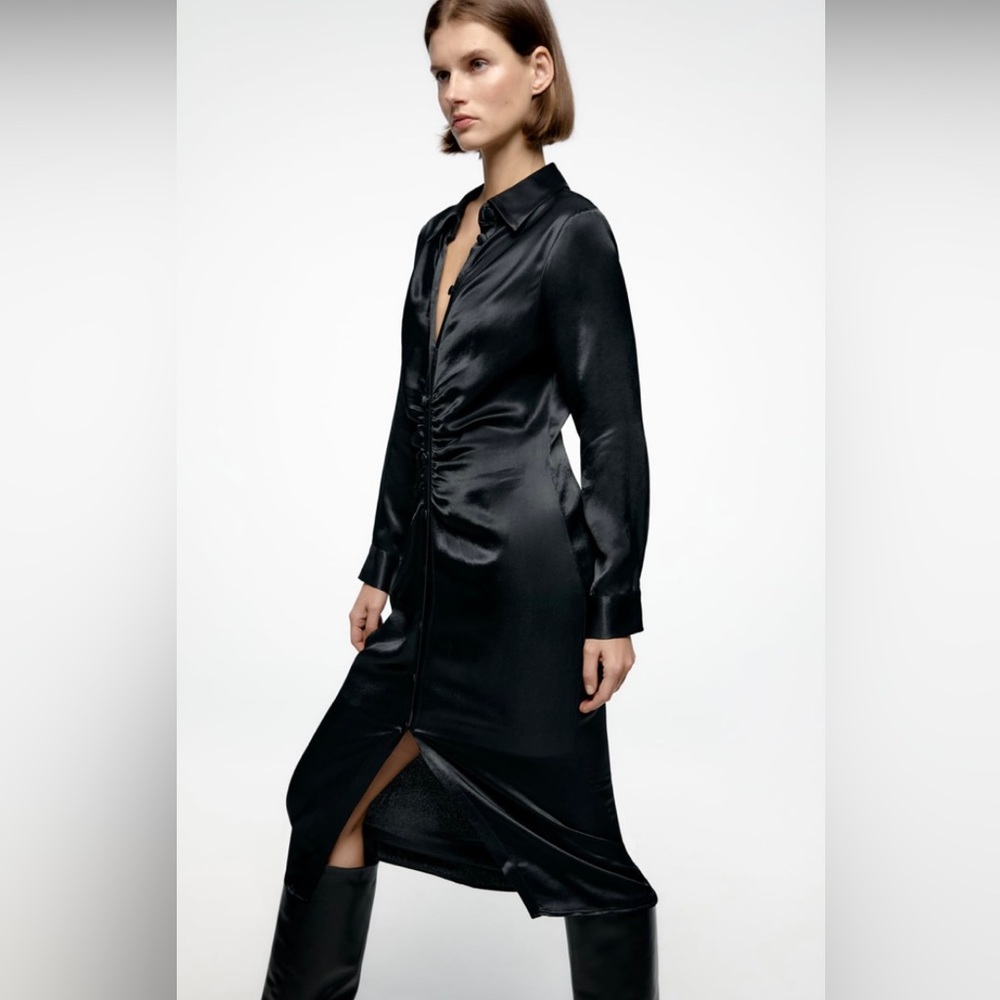 Zara Black Satin Midi Dress